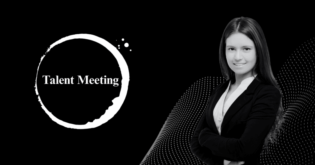 Profesional junto al logo de Talent Meeting sobre fondo negro. Identidad visual para la categoría de Búsqueda de Talento, headhunting y reclutamiento estratégico.